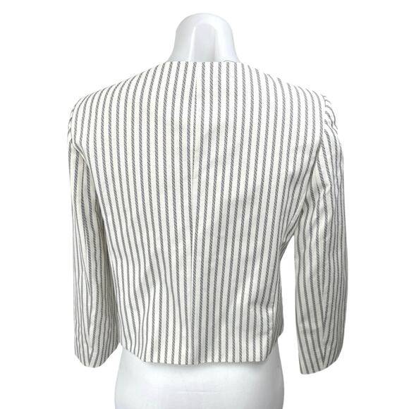 Zara Cream White Striped Long Sleeve Gold Button Down Crop Blazer Coat Jacket S - Picture 4 of 13